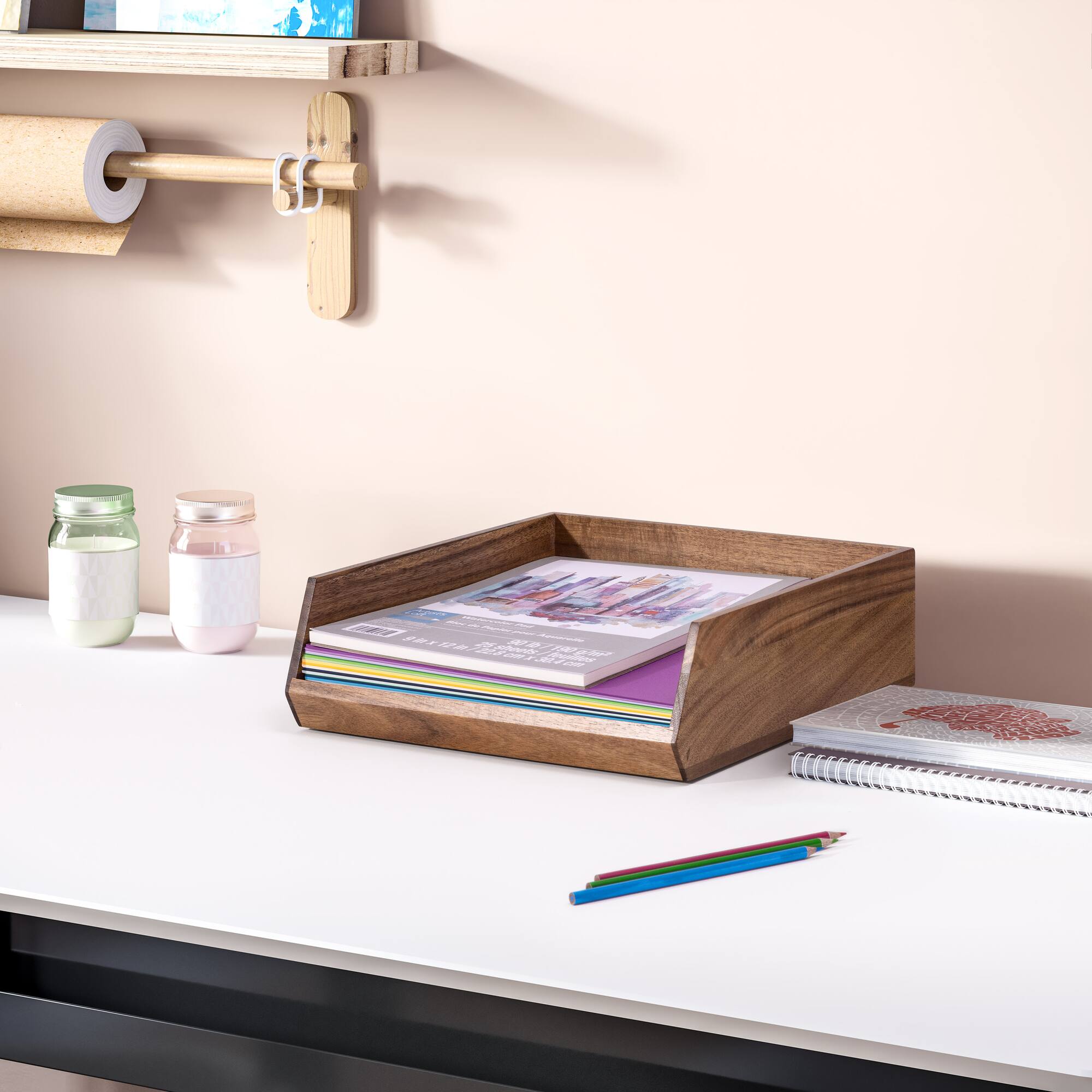 Seville Classics Small Acacia Wood Stacking Tray
